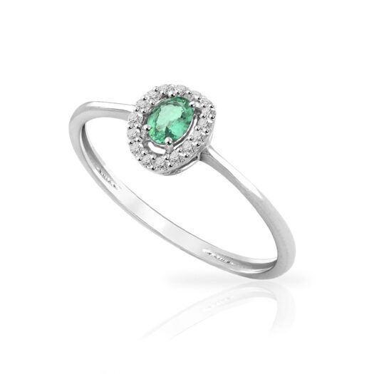 Gold ring with oval emerald and diamonds: MEY, ANMEYSRB-EM