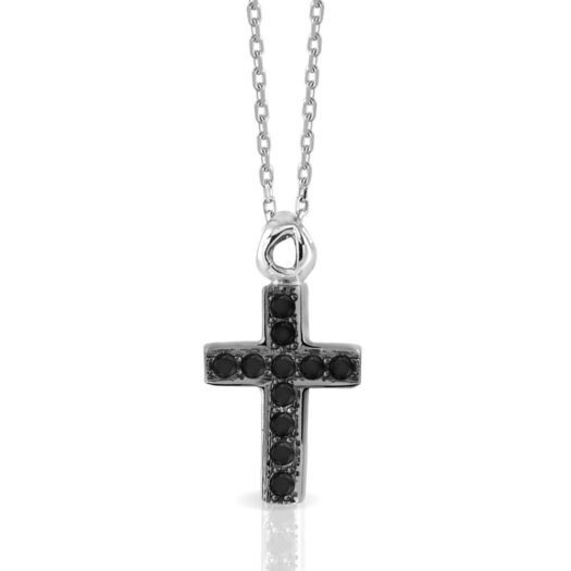 Gold necklace cross-shaped with black diamonds: MEY, CDMEY CLA-AK