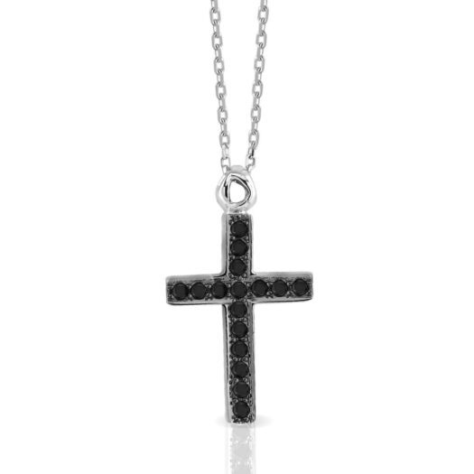 Gold necklace cross-shaped with black diamonds: MEY, CRMEY CLA-BK