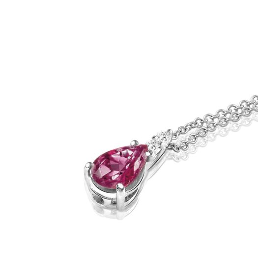 Gold necklace with drop cut ruby and diamonds: MEY, CDMEY CLA-R2