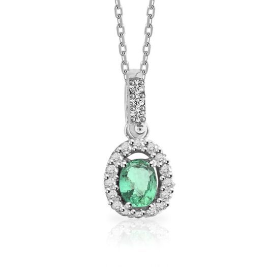 Gold necklace with oval emerald and diamonds: MEY, CDMEY SBR-EM