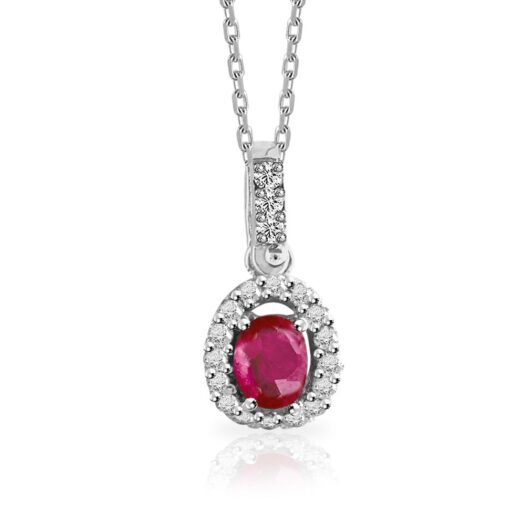 Gold necklace with oval ruby and diamonds: MEY, CDMEY SBR-RB