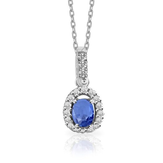 Gold necklace with oval sapphire and diamonds: MEY, CDMEY SBR-SH