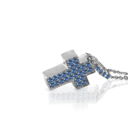 Gold necklace cross-shaped with sapphires: MEY CDMEY SCT-SH